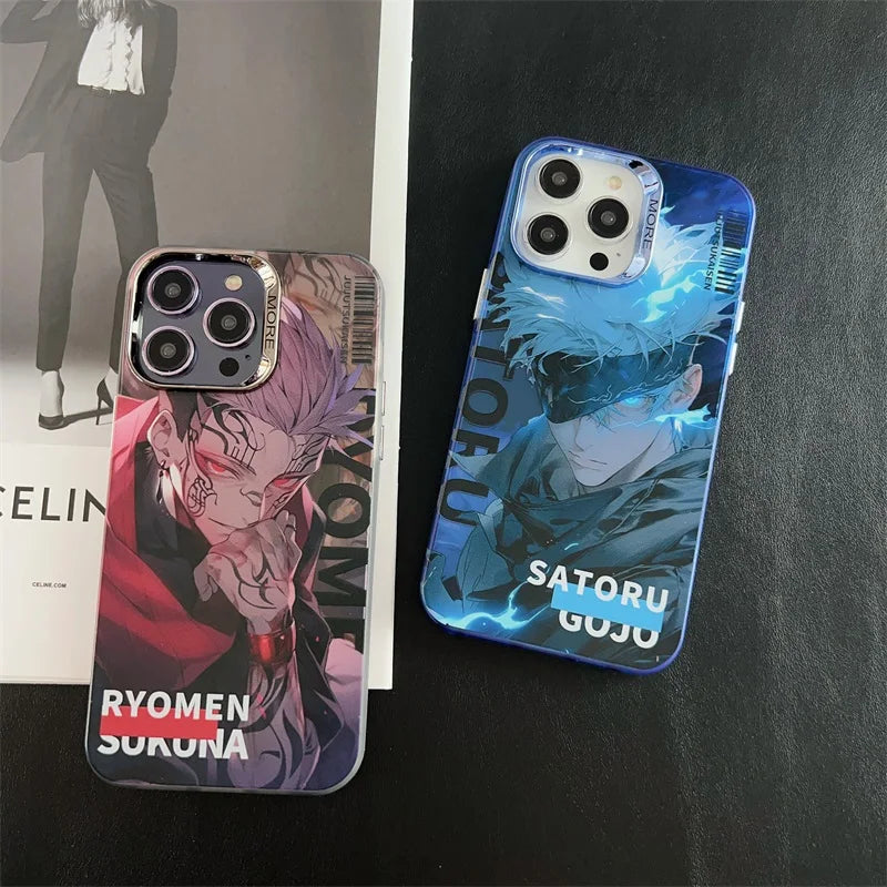 Hot Serial Jujutsu Kaisen Anime Phone Case For iPhone 15 14 13 12 11 Pro Max Gojo Satoru Plating Lens Couple Anti-drop Cover